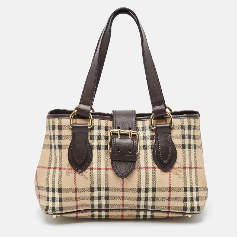 Burberry Bags with Signature Check Pattern in New ShadesBrown/Beige Haymarket Coated Canvas and Leather Eden Tote