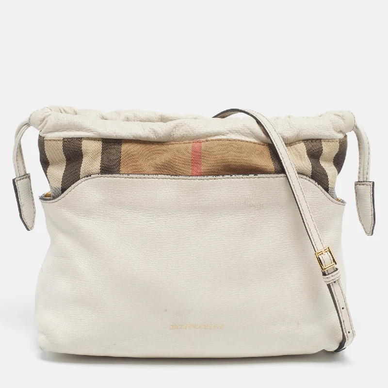 Child - Sized Burberry Bags for Little FashionistasWhite/Beige Leather and House Check Canvas Little Crush Crossbody Bag