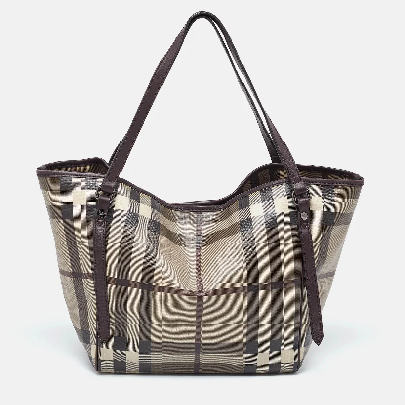 Metallic Finish Burberry Bags for a Glam LookSmoked Check Coated Canvas and Leather Small Canterbury Tote