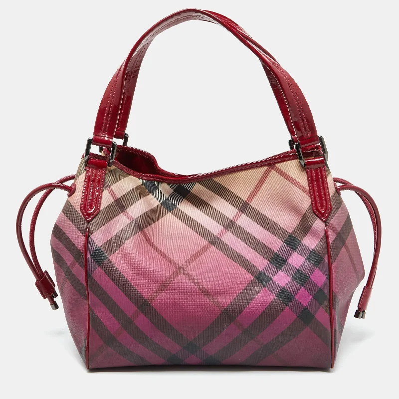 Burberry Bags for Women's Spring 2025 CollectionBurgundy Ombre Supernova Check PVC and Patent Leather Bilmore Tote