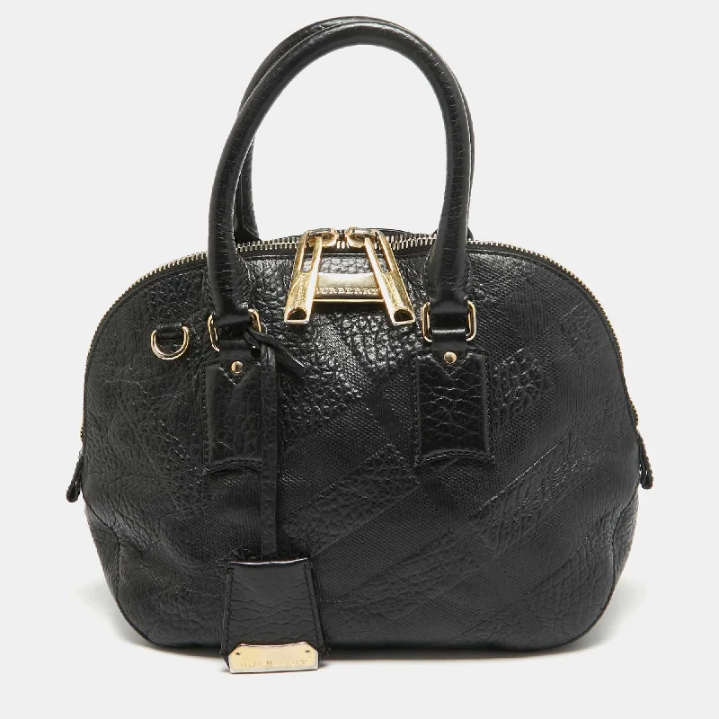 Vintage Inspired Burberry Bags for Retro LoversBlack Heritage Check Embossed Leather Small Orchard Bowler Bag