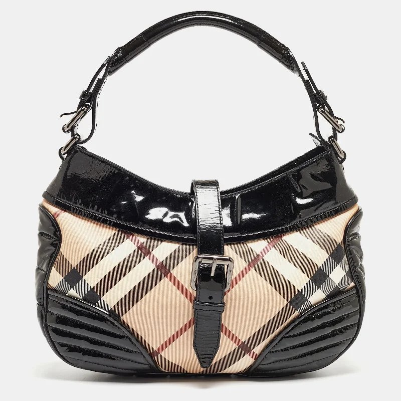 Travel - Approved Burberry Carry - on BagsBlack/Beige Nova Check PVC and Patent Leather Hobo