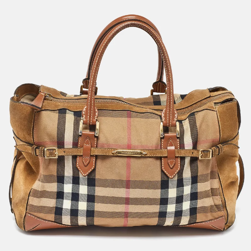 High - Quality Burberry Leather Shoulder BagsMulticolor House Check Canvas,Suede and Leather Tote