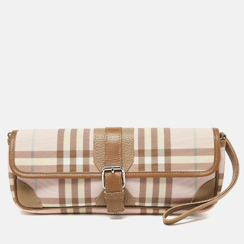 Sustainable and Ethical Burberry Bags for Conscious ConsumersPink/Beige House Check PVC and Leather Buckle Flap Wristlet Clutch