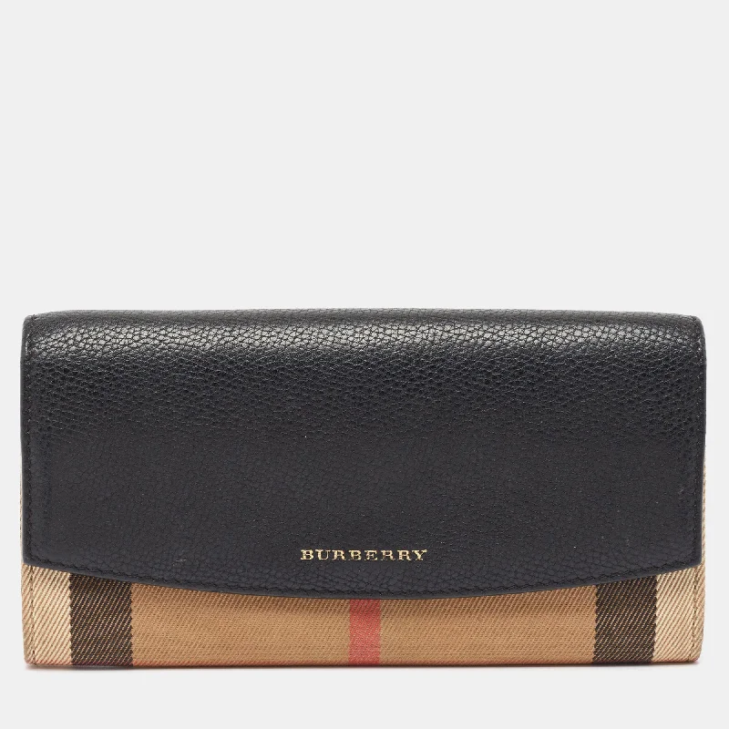 Affordable Replica - Looking Burberry BagsBlack/Beige House Check Canvas and Leather Flap Continental Wallet