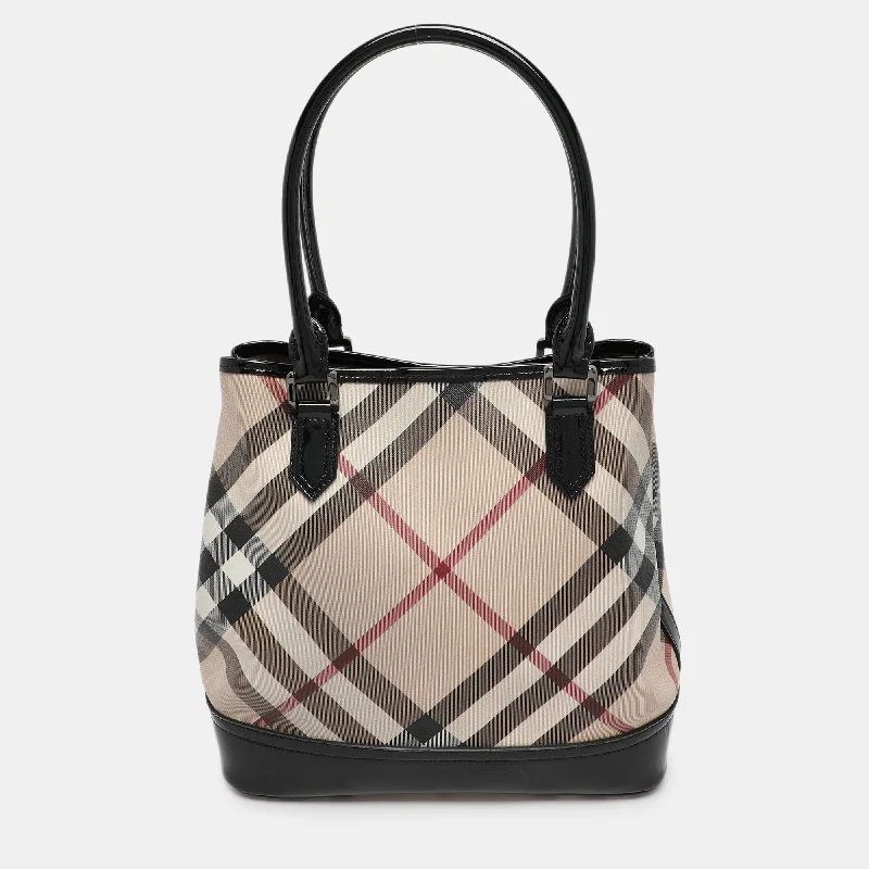 Pet - Friendly Burberry Pet Carrier BagsBeige/Black Nova Check PVC and Patent Leather Eden Tote