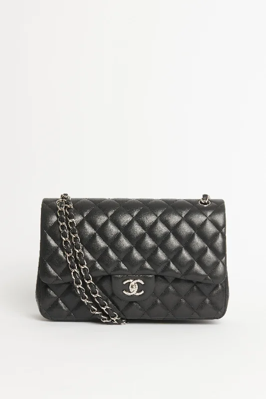 Chanel Medium Tote Bag for Office Ladies2011 Black Lambskin Preowned Jumbo Classic Double Flap Bag