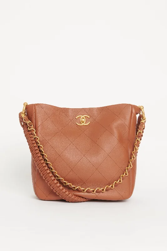 Chanel Small Crossbody Bag for Travel2023 Brown Calfskin Quilted Braided Handle Chain Hobo