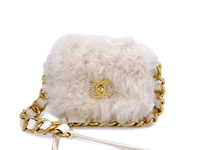 Chanel New Arrival Handbag with Gold HardwareChanel Fur Mini Flap Bag White Ivory Crossbody Chunky Chain IDO