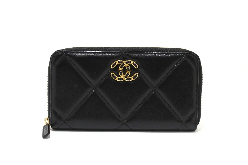 Chanel Small Crossbody Bag for TravelAuthentic Chanel 19 Black Quilted Lambskin Leather Long Zip Around Wallet