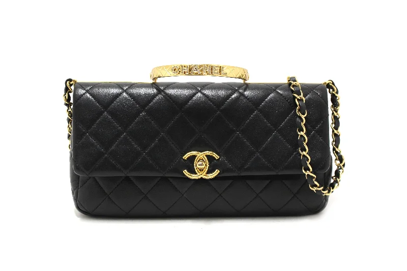 Chanel Lightweight Handbag for Daily ErrandsAuthentic Chanel Black Calfskin Leather Large Flap Bag with Handle