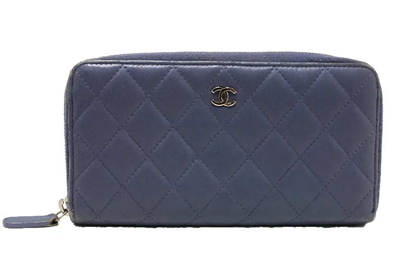 Chanel Lightweight Handbag for Daily ErrandsAuthentic Chanel Blue Quilted Lambskin Leather Zippy Wallet