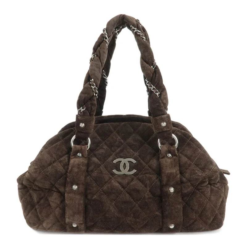 Chanel Handbag with Adjustable Strap for ComfortCHANEL Matelasse Suede Boston Bag Brown Silver Hardware