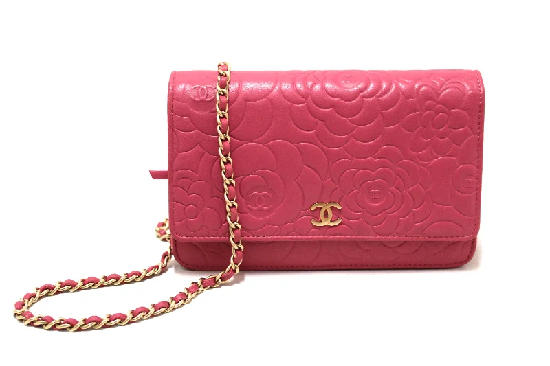 Chanel Luxury Handbag for High - End EventsAuthentic Chanel Pink Camellia Lambskin Leather Wallet On Chain/Clutch Bag