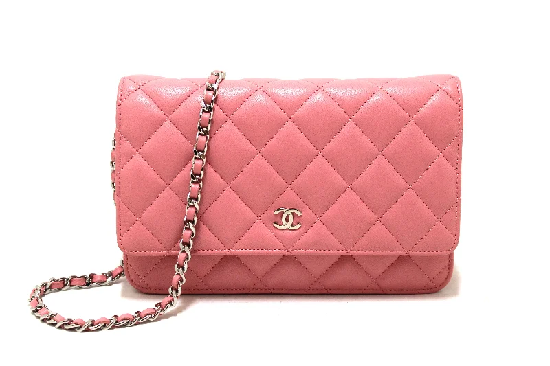 Chanel Black Handbag for Business MeetingsAuthentic Chanel Pink Quilted Lambskin Leather Wallet On Chain WOC Messenger Bag