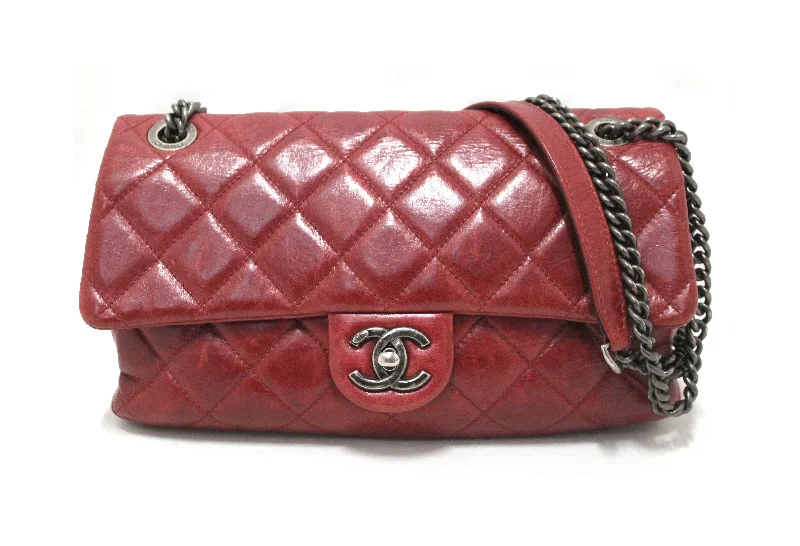 Chanel New Arrival Handbag with Gold HardwareAuthentic Chanel Red Aged Calfskin Leather Quilted Medium Easy Flap Shoulder Bag