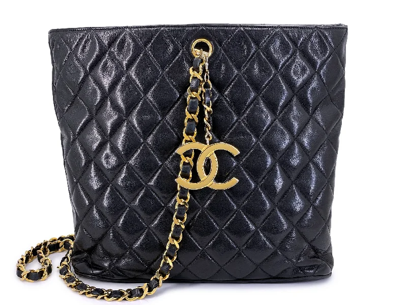 Chanel Black Handbag for Business MeetingsChanel 1989 Vintage Quilted Black Bucket Tote Bag CC Charm 8RG