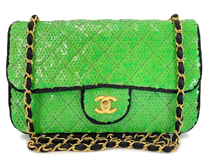 Chanel Colorful Handbag for Spring OutfitsChanel 1991 Vintage Iridescent Green Sequin Medium Flap Bag 24k GHW BL5