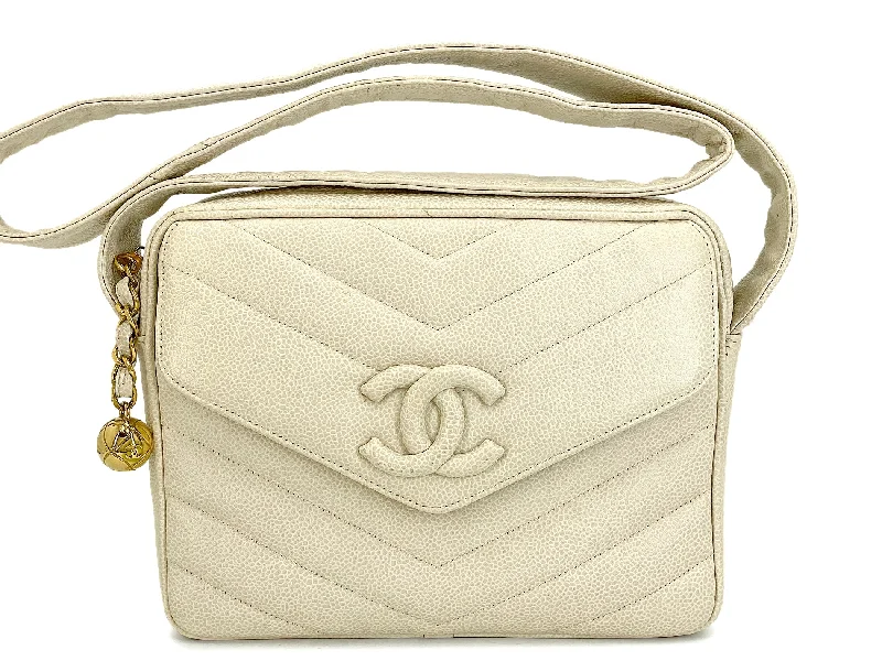 Chanel Vintage Inspired Handbag for Retro LoversChanel Vintage Mushroom Beige Caviar Covered CC Camera Bag 24k GHW 6K9