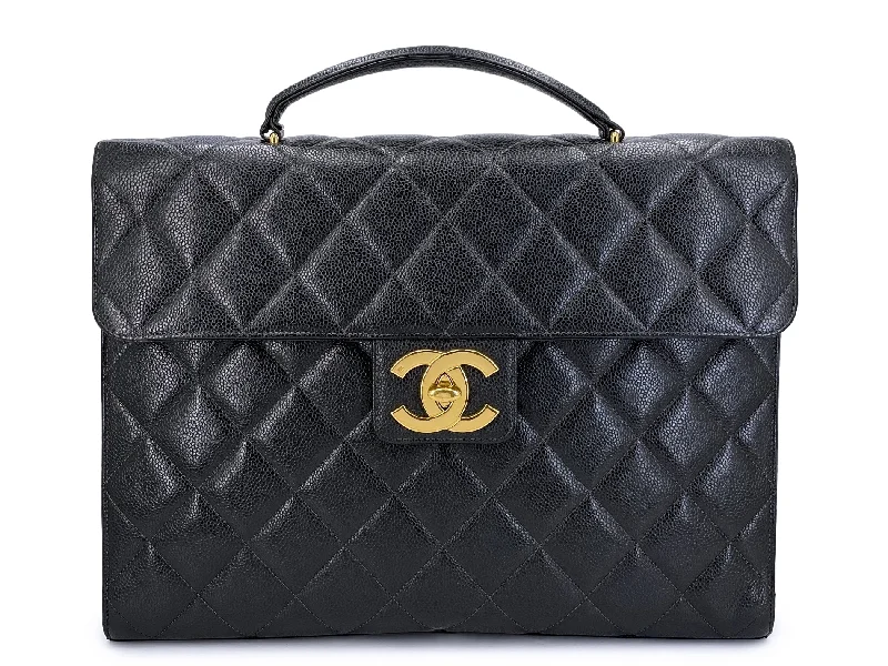 Chanel Lightweight Handbag for Daily ErrandsChanel 1997 Vintage Black Caviar Briefcase Tote Bag 24k GHW YDR