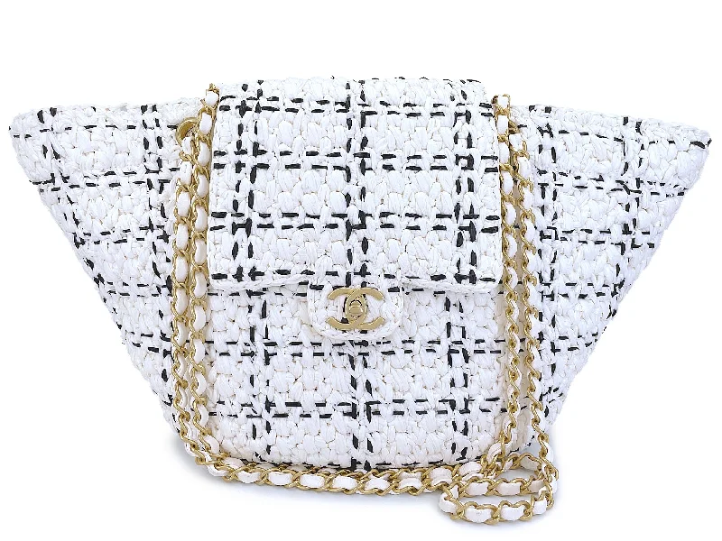 Chanel Vintage Inspired Handbag for Retro LoversChanel 2023 Raffia Effect White Flap Shopper Tote Bag GHW 92J