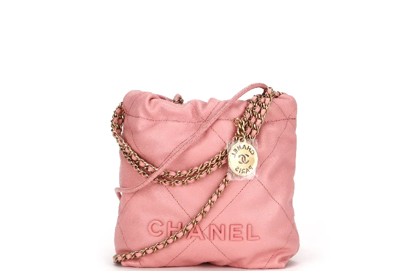 Chanel Quilted Leather Shoulder Bag for FashionistasCHANEL 22 MINI (N89Pxxxx) SOFT PINK CAVIAR LEATHER GOLD HARDWARE, WITH DUST COVER & BOX