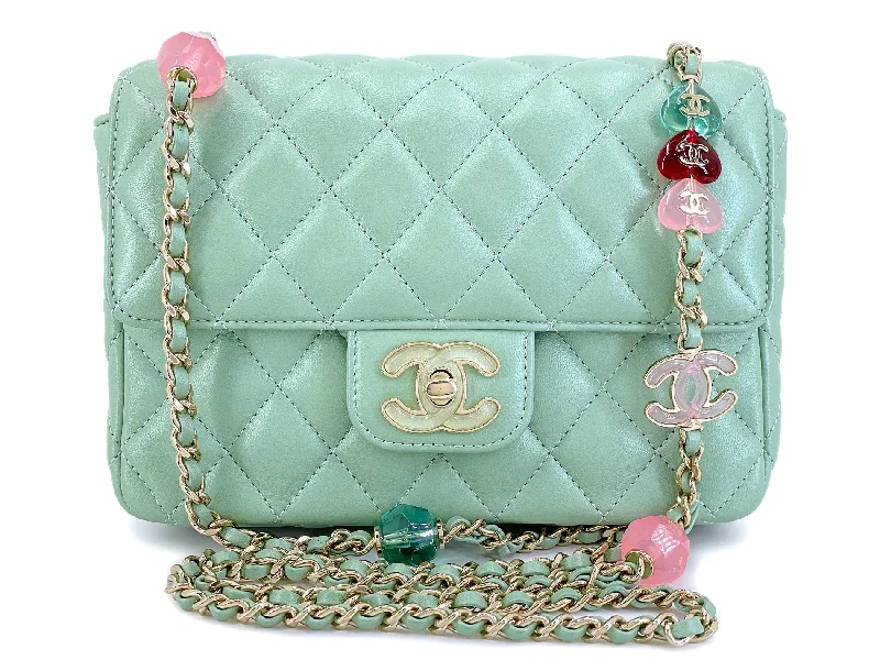 Chanel Classic Flap Bag for Evening PartyChanel 23P Mint Green Lambskin Lucite Candy Hearts Square Mini Flap Bag GHW Y8V