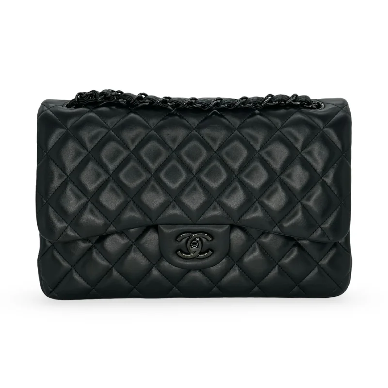 Chanel Quilted Leather Shoulder Bag for FashionistasCHANEL: Quilted Lambskin So Black Jumbo Classic Double Flap