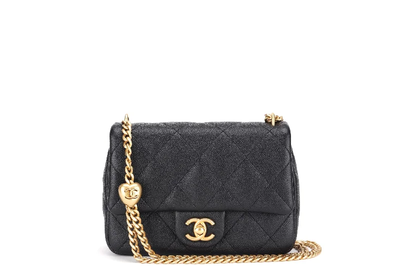 Chanel Limited Edition Handbag for CollectorsCHANEL AS3829 HEART CHAIN MINI FLAP [MICROCHIP (LGETxxxx)] BLACK CAVIAR GOLD HARDWARE, WITH DUST COVER & BOX