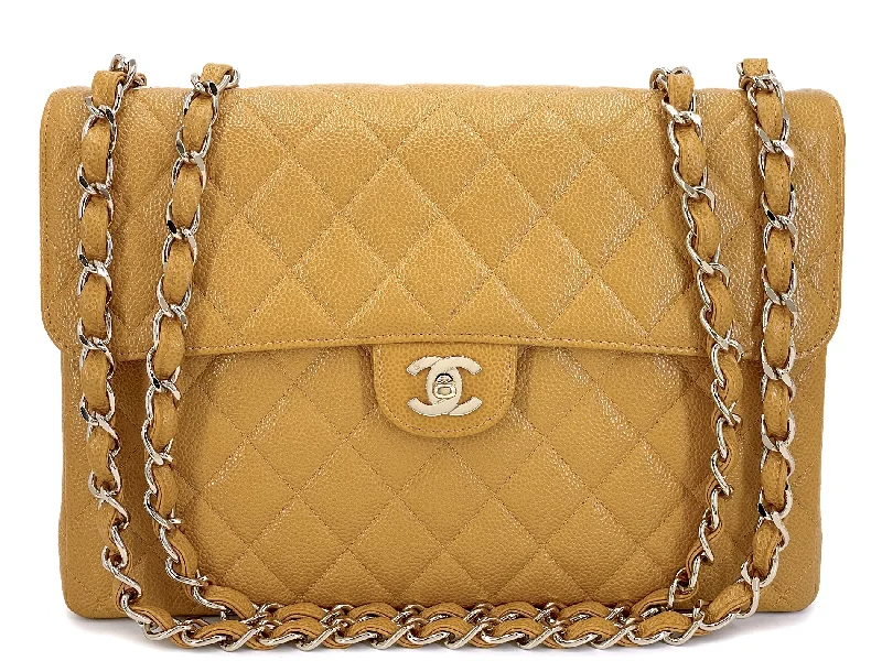 Chanel Small Crossbody Bag for TravelChanel Beige Caviar Jumbo Flap Bag 2002 Vintage Classic 24k GHW JP8