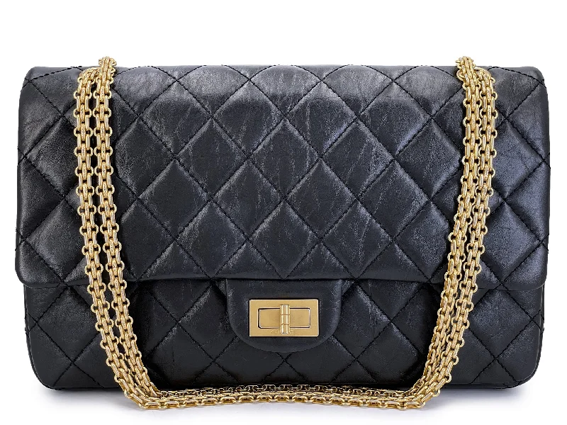 Chanel Handbag with Adjustable Strap for ComfortChanel Black Aged Calfskin Reissue Large 227 2.55 Flap Bag GHW 2N9