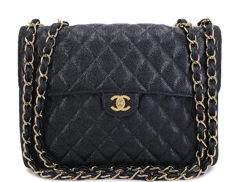 Chanel Designer Handbag with Unique DesignChanel Black Vintage Caviar Jumbo Flap Bag 2004 Classic 24k GHW UVR