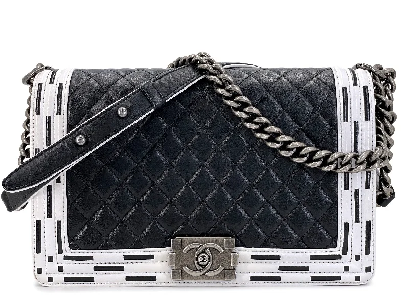 Chanel Small Crossbody Bag for TravelChanel Black White Geometric Print New Medium Boy Flap Bag RHW 2014 A1B