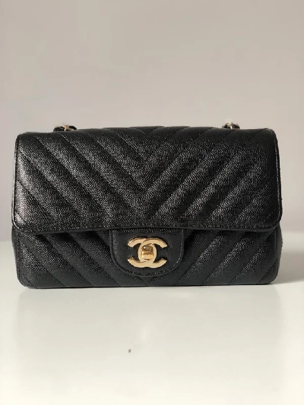 Chanel Lightweight Handbag for Daily ErrandsCHANEL Caviar Black Chevron Classic Flap Mini GHW