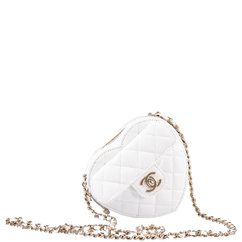 Chanel Small Crossbody Bag for TravelChanel CC In Love Clutch with Chain White Quilted Lambskin Gold Hardware, 2022