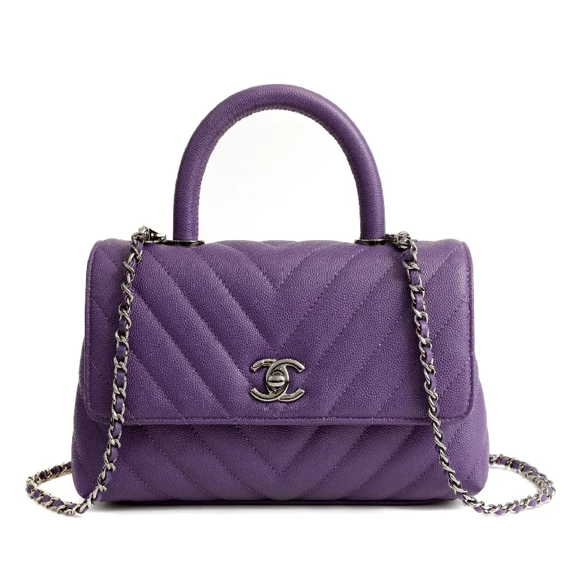 Chanel Small Crossbody Bag for TravelChanel Chevron Caviar Royal Purple Mini Coco Handle Flap Bag  w/ Silver Hardware