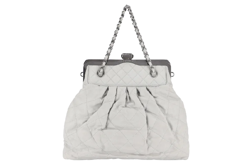 Chanel Lightweight Handbag for Daily ErrandsCHANEL CHIC FRAME TOTE (1484xxxx) LIGHT GREY CALFSKIN SILVER HARDWARE WITH CARD AND DUST COVER