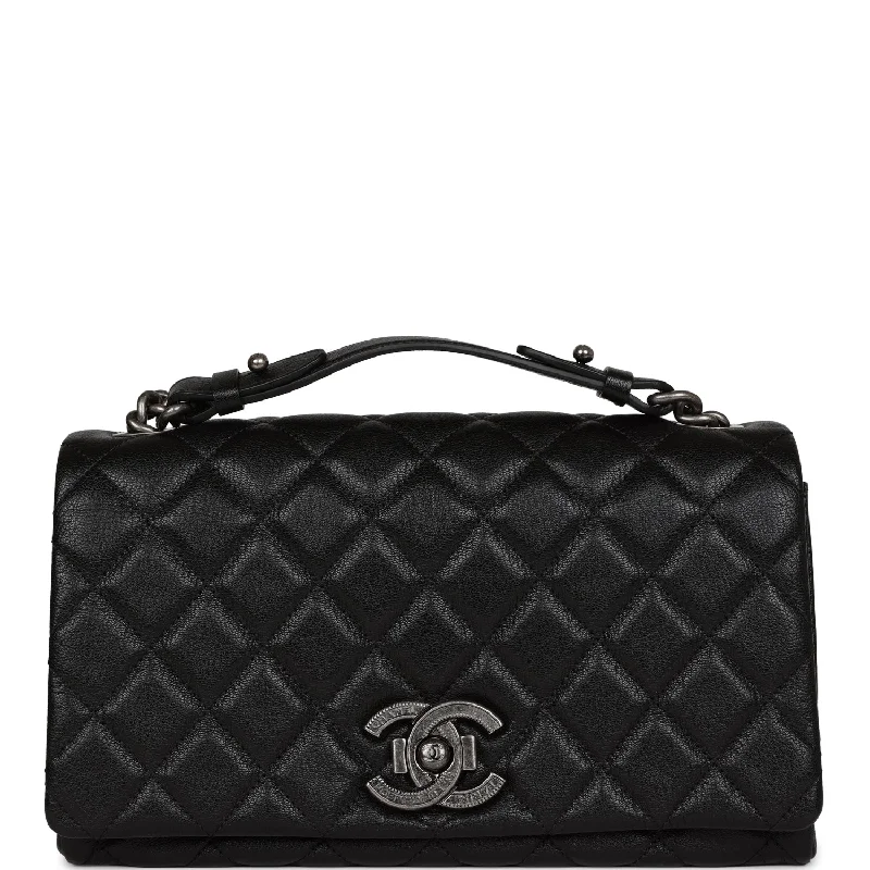 Chanel Medium Tote Bag for Office LadiesChanel City Rock Medium Flap Black Goatskin Ruthenium Hardware