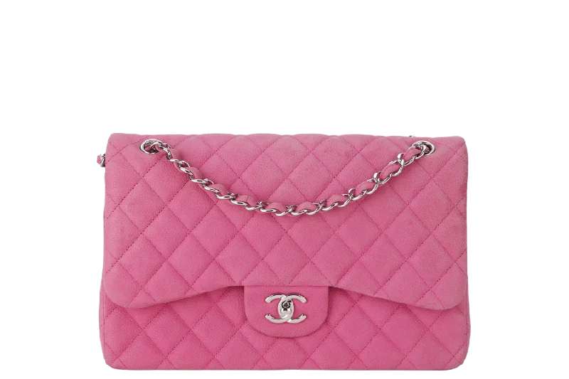 Chanel Designer Handbag with Unique DesignCHANEL CLASSIC DOUBLE FLAP BAG JUMBO FUSCHIA SUEDE CAVIAR SILVER HARDWARE (1803xxxx) NO DUST COVER