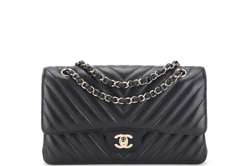 Chanel New Arrival Handbag with Gold HardwareCHANEL CLASSIC DOUBLE FLAP CHEVRON (2467xxxx) MEDIUM BLACK LAMBSKIN WITH GOLD CHAIN, WITH CARD, DUST COVER & BOX