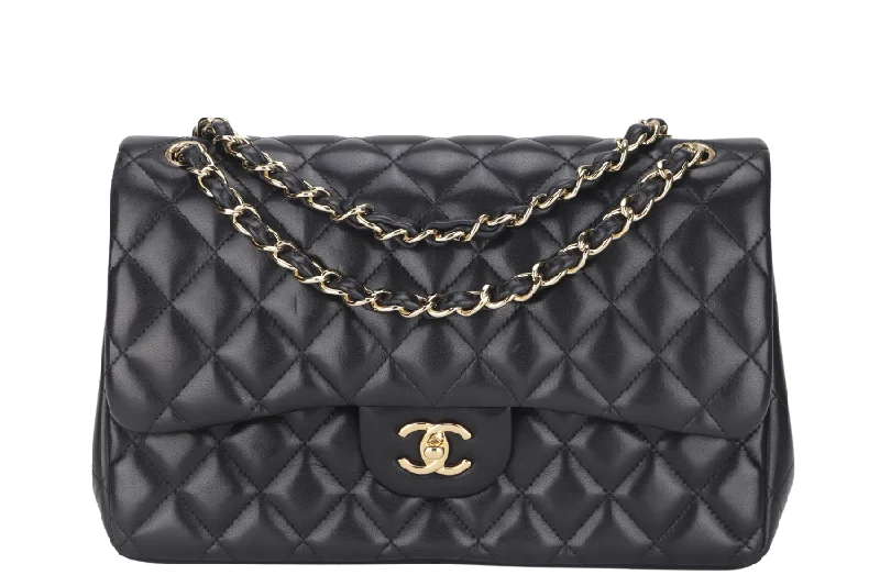 Chanel Lightweight Handbag for Daily ErrandsCHANEL CLASSIC DOUBLE FLAP JUMBO BLACK LAMBSKIN LEATHER GHW (1685xxxx) WITH CARD AND DUST COVER