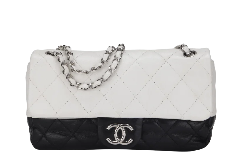 Chanel Black Handbag for Business MeetingsCHANEL CLASSIC FLAP BICOLOR (1267xxxx) MEDIUM BLACK & WHITE LAMBSKIN SILVER HARDWARE, NO CARD & DUST COVER