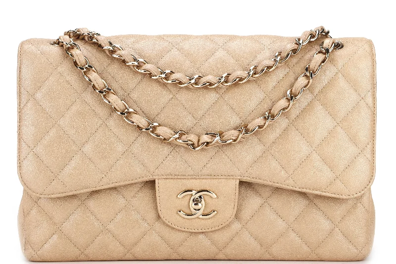 Chanel Designer Handbag with Unique DesignCHANEL CLASSIC FLAP JUMBO (2797xxxx) SHINY BEIGE CAVIAR LEATHER GOLD HARDWARE, WITH CARD, DUST COVER & BOX