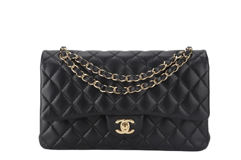 Chanel Small Crossbody Bag for TravelCHANEL CLASSIC FLAP MEDIUM BLACK LAMBSKIN GOLD HARDWARE WITH CARD (3040xxxx) WITH DUST COVER  AND BOX