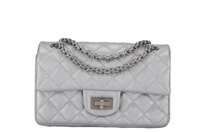 Chanel Chain Strap Handbag for Everyday UseCHANEL CLASSIC FLAP REISSUE 2.55 MINI SILVER CALFSKIN SHW AUL4xxxx(MICROCHIP) WITH DUST COVER AND BOX