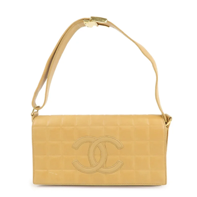 Chanel Limited Edition Handbag for CollectorsCHANEL COCO Mark Chocolate Bar Lamb Skin Shoulder Bag Beige