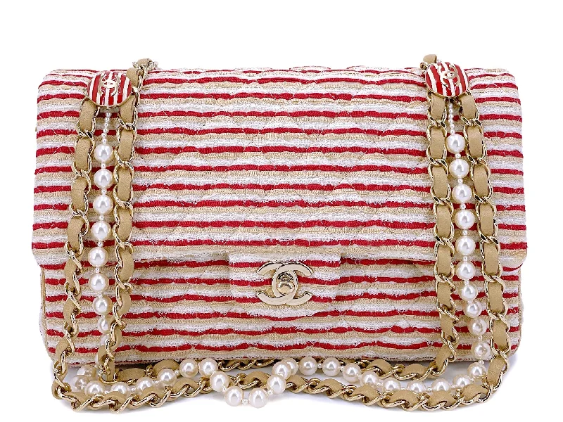 Chanel Handbag with Adjustable Strap for ComfortChanel Coco Sailor Medium Flap Red Striped Classic Double GHW 2014 Bag ZQB