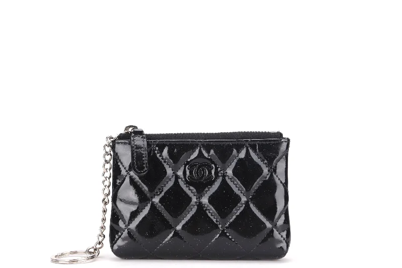 Chanel Quilted Leather Shoulder Bag for FashionistasCHANEL COIN CASE (1713xxxx) BLACK PATENT LEATHER, NO CARD & DUST COVER