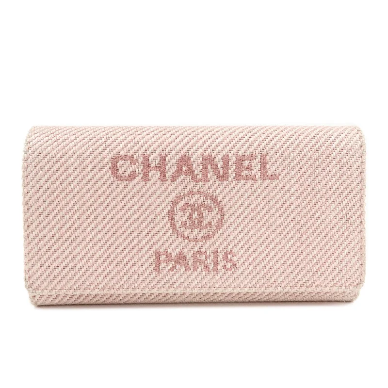 Chanel Colorful Handbag for Spring OutfitsCHANEL Deauville Canvas Bi-fold Long Wallet Pink A80056