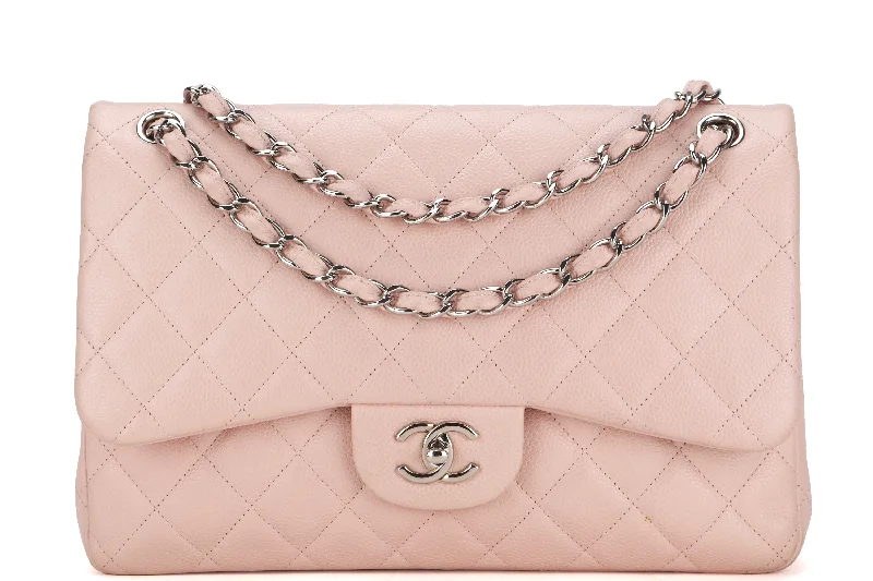 Chanel Chain Strap Handbag for Everyday UseCHANEL DOUBLE FLAP BAG (1893xxxx) JUMBO LIGHT PINK CAVIAR LEATHER SILVER HARDWARE, WITH DUST COVER, NO CARD